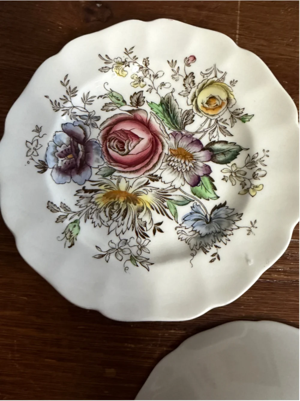 Vintage Johnson Brothers Sheraton Floral Center Bread Butter Plate & Dessert Bow